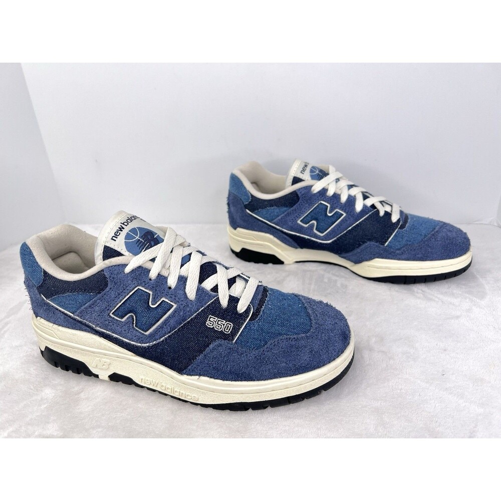 New Balance 550 Navy Blue Denim Heron Angora Suede Sneakers Mens 8 /Womens 9.5 B - Picture 3 of 10